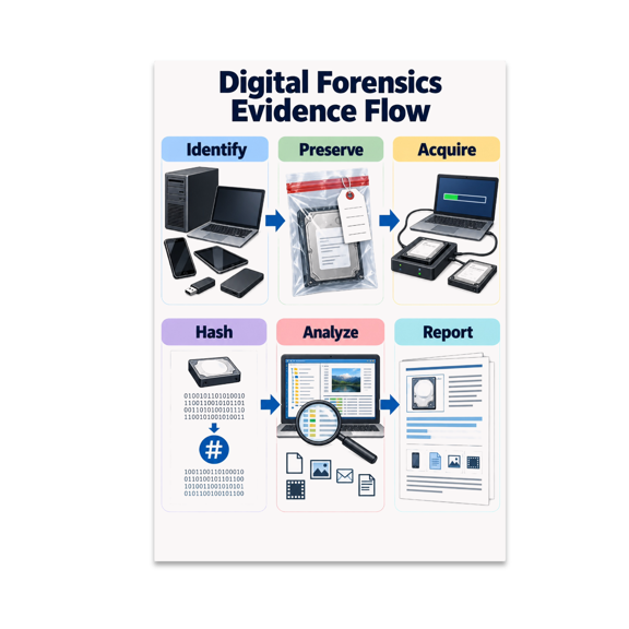 Digital Forensics Evidence Flow Guide - Computer Science Classroom - 13x19 Poster Print
