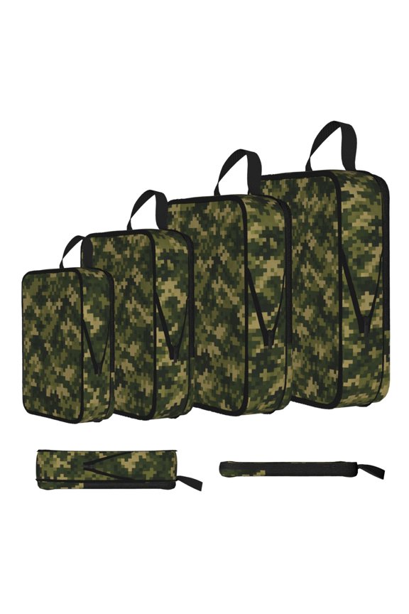 Digital Forest Stealth Pattern 4-Set Compression Packing Cubes, Expandable Travel Organizer Bags, Luggage Packing Organizers, S M L XL