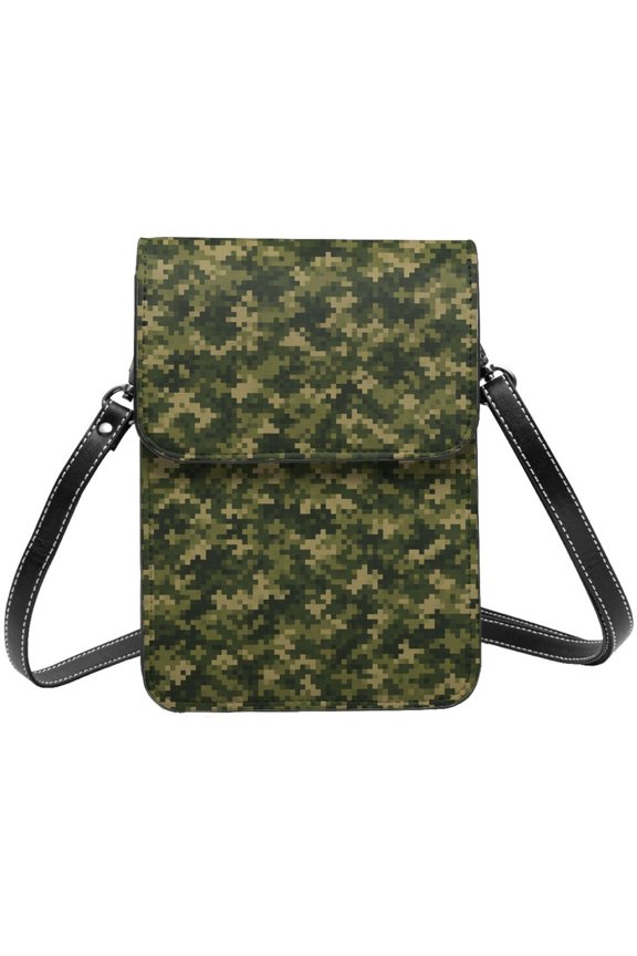Digital Forest Stealth Pattern Cell Phone Purse Small Crossbody Bag with Strap Credit Card Slots Leather Shoulder Wallet for Women