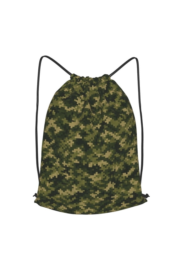 Digital Forest Stealth Pattern Drawstring Backpack Gym String Bag Sports Sackpack Cinch Sack, M