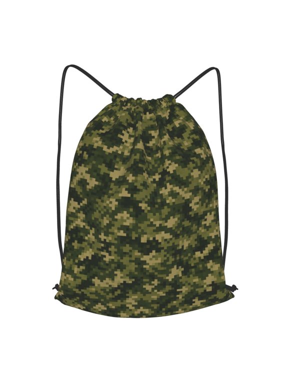 Digital Forest Stealth Pattern Drawstring Backpack Gym String Bag Sports Sackpack Cinch Sack, M