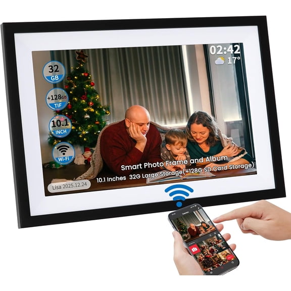 Digital Frame, WiFi, Unlimited Cloud Storage, 10.1" HD Touch Screen, Update Photos Via Phone or Offline SD Sard, 32G Large Memory for Thousands of Photos, for Parents & Grandparents