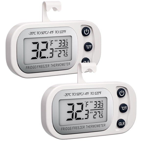 Asoricing Digital Frigerator Thermometer 2 Pack, Thermometer Refrigerator with Large LCD Screen, Stand and Magnetic Back, for Room,Kitchen(White)