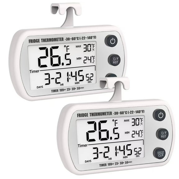 Digital Frigerator Thermometer 2 Pack, Waterproof Fridge and Freezer Thermometer, Thermometer Refrigerator with Large LCD Screen, Stand and Magnetic Back, for Room,Kitchen(White)