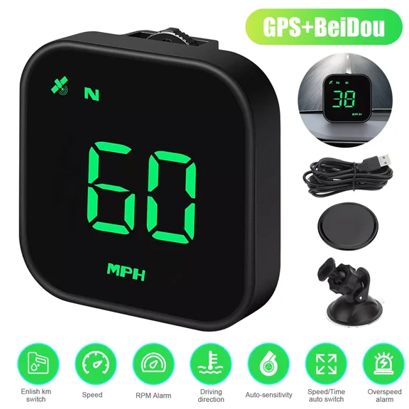Digital GPS Speedometer Car HUD Head Up Display MPH KMH Compass Overspeed Alarm