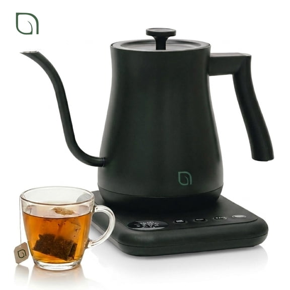 Willow Kitchen 1L Gooseneck Electric Kettle for Pour Over Coffee & Tea, Temperature Control & Automatic Shutoff, Rapid Boil Hot Water Kettle Pot, Black