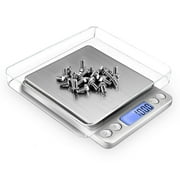 Digital Gram Scale 1kg 0.1g Food Scale, High Accuracy Kitchen Scale, Multifunctional Stainless Steel Mini Pocket Scale with LCD Display Tare Features, Silver