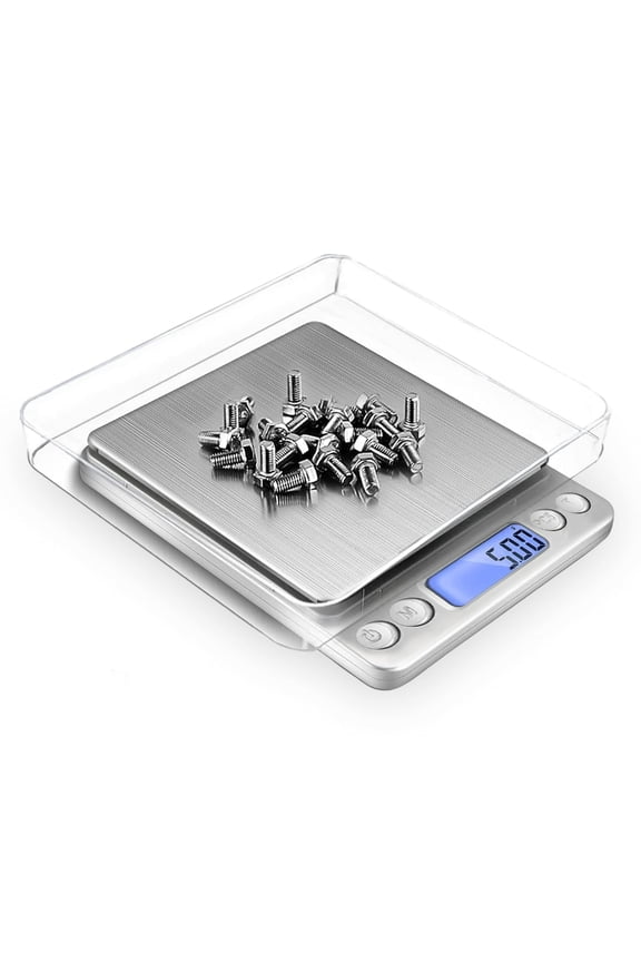 Digital Gram Scale 500g 0.1g Food Scale, High Accuracy Kitchen Scale, Multifunctional Stainless Steel Mini Pocket Scale with LCD Display Tare Features, Silver