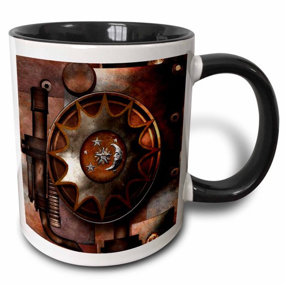3drose, Digital Grunge Metal Deco Techno Art, 11oz Two-tone Black Mug