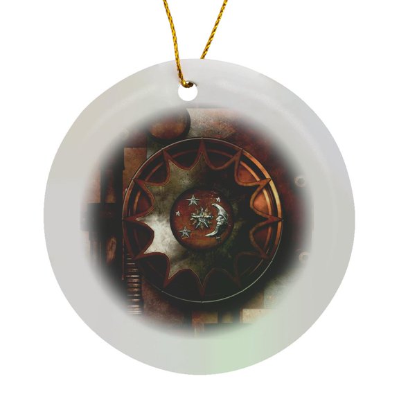 3drose, Digital Grunge Metal Deco Techno Art, Circle Porcelain Ornament