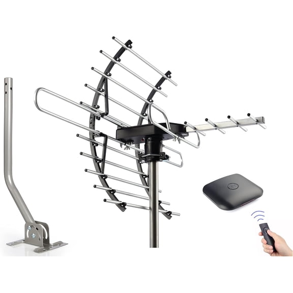 Digital HD TV Antenna, Amplified Attic/Outdoor Antenna, 360 Degree Rotation Wireless Remote, 4K 1080P VHF UHF, Mounting Pole Included, 200 Miles Range