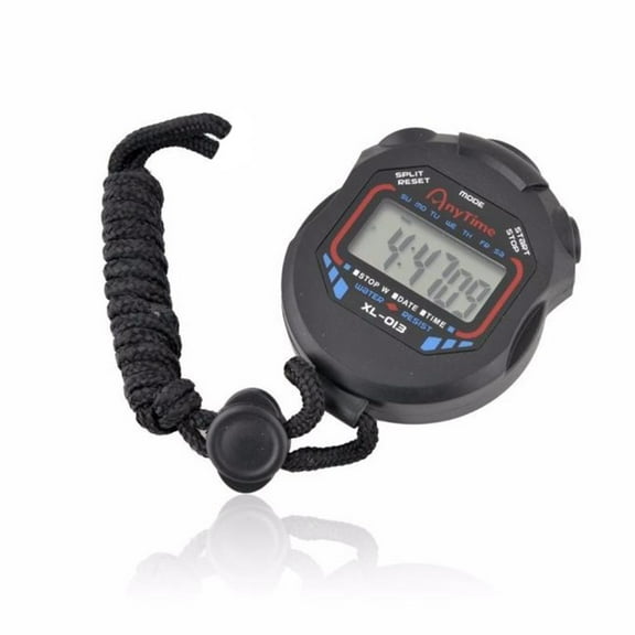 Digital Handheld LCD Chronograph Sports Stopwatch Timer | Multi-Function Display | Alarm & Hourly Chime | 12/24 Hour Format | Black | Battery Included | 8x6.4x2cm