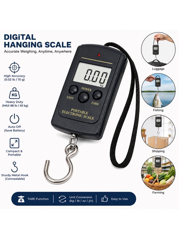 Digital Hanging Scale 88lb 40kg Portable Luggage Fishing Baggage Weight Scale LCD Display