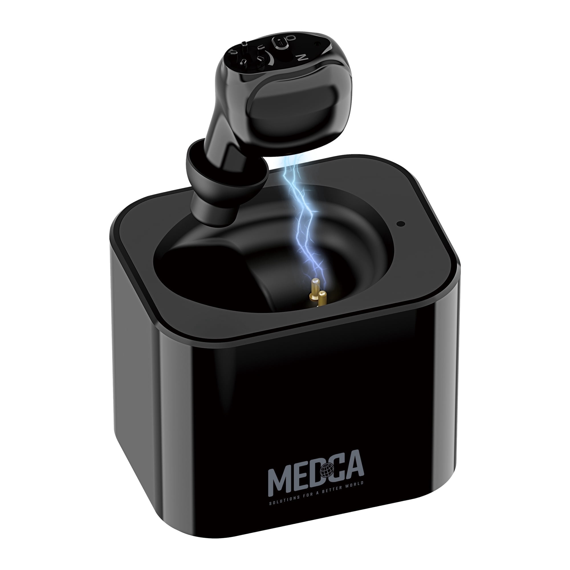 MEDca Digital Hearing Aid Rechargeable - HD Sound Hearing Amplifier for Adults and Seniors w/Charging Base, Intelligent Noise Reduction - Single Hear Assist Unit for Either Right or Left Ear, Black