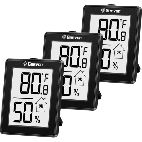 Digital Hygrometer, 3 Pack Indoor Thermometer Room Temperature Humidity Gauge with Battery,Digital Temperature Humidity Meter Icator for Home, Office, Greenhouse, Mini Hygrometer,Black