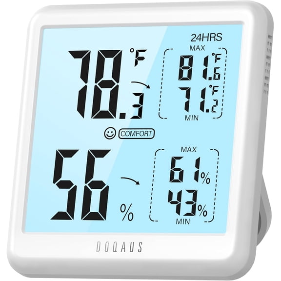 Digital Hygrometer Indoor Thermometer for House, Room Thermometer with 3s Fast Refresh & Max Min Records, Temperature Monitor Humidity Meter with Backlight, White