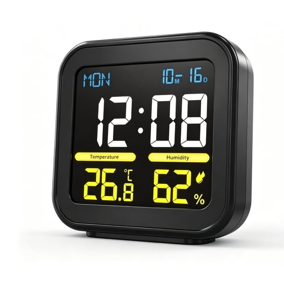 DAYBETTER Indoor Digital Thermometer Hygrometer, Clear LCD Screen, Alarm Clock with Snooze, Date & Week, Max & Min Temp Humidity Memory for Bedroom Home Office