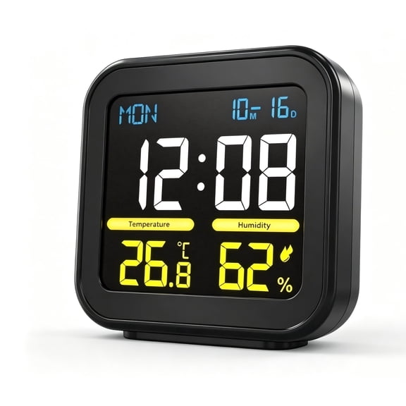 DAYBETTER Digital Alarm Clock, Clear Backlit LCD Screen, Temp Humidity Detector, Snooze, Date Week & Min Max Temp Memory for Home Bedroom Office