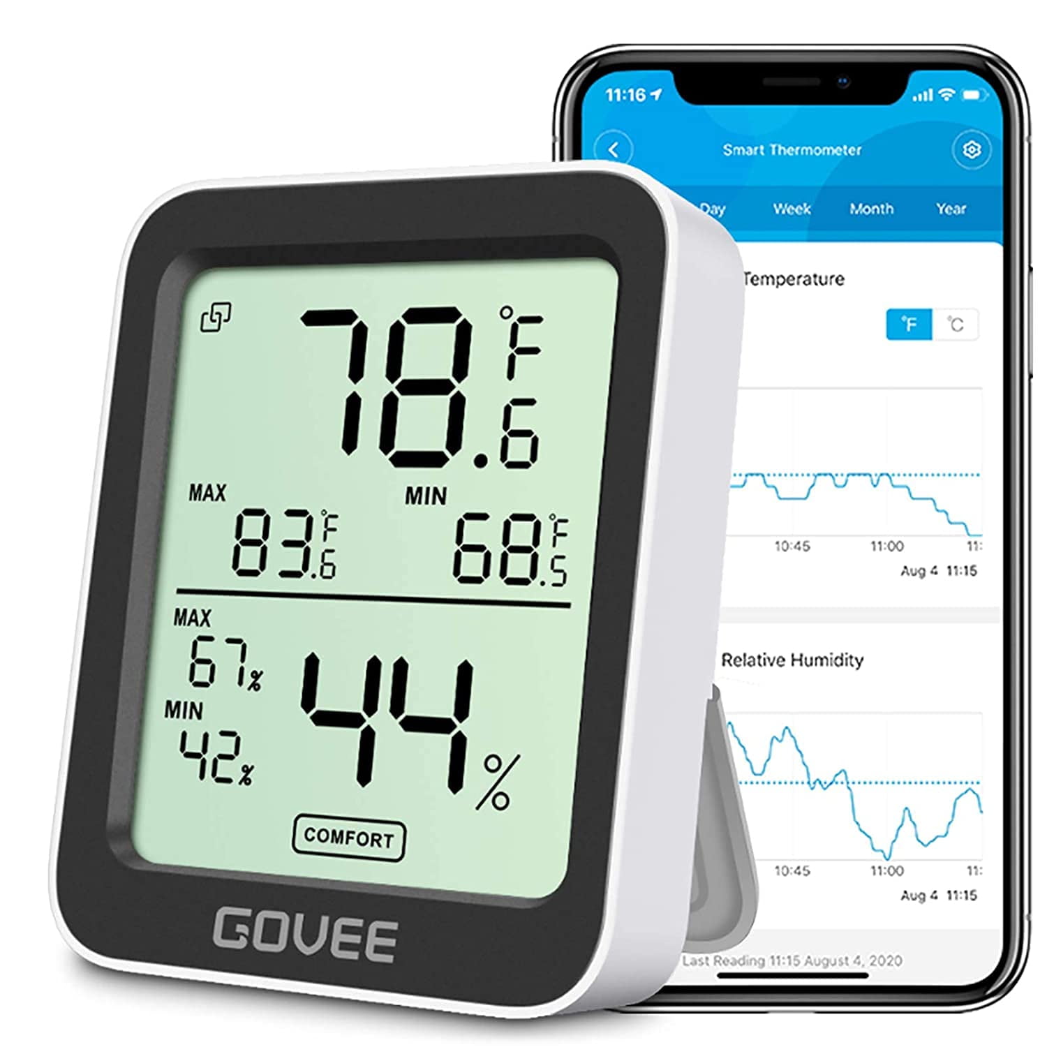Digital Hygrometer Indoor Thermometer Room H5075 Bluetooth Temperature Humidity Meter with 164ft Remote App Control Notification Alerts 2 Years Data Storage Export for Bedroom Wine Cellar