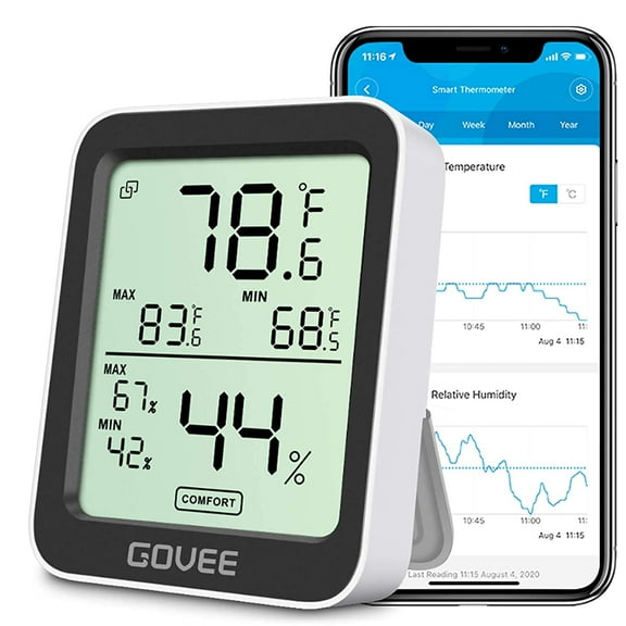Digital Hygrometer Indoor Thermometer Room H5075, Bluetooth Temperature Humidity Meter with 164ft Remote App Control, Notification Alerts, 2 Years Data Storage Export for Bedroom, Wine Cellar