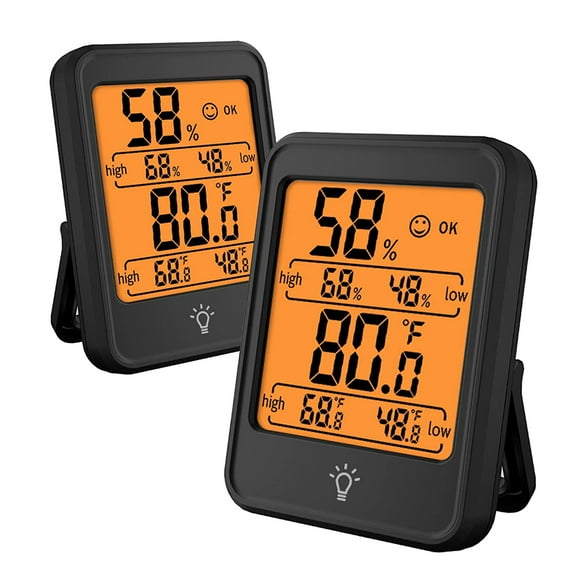 Digital Hygrometer Thermometer, 2 Pack Indoor Thermometer Room Thermometer Hygrometer Humidity Meter Temperature Humidity Monitor with Backlight, Large LCD Display, Black, COOSERRY