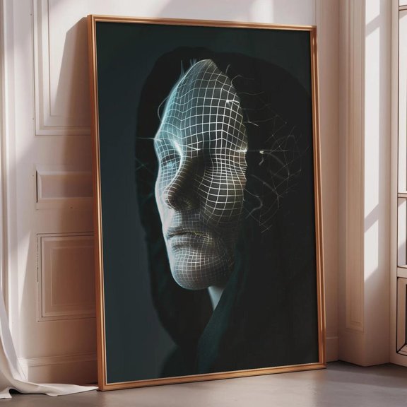 Digital Identity Face Mask Removal Cyber Surreal Modern Office Minimalist Tech Concept Graphic Poster Unframed Paper Print