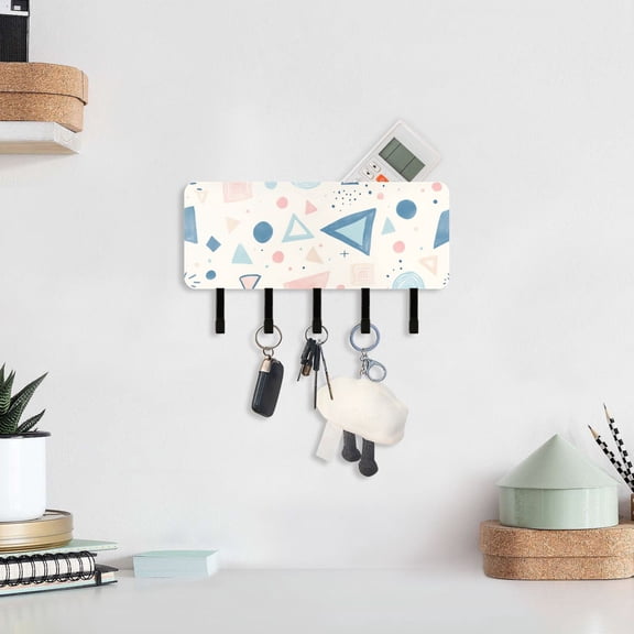 Digital Illustration Dots Key Holder for Wall Mail Holder Organizer with 5 Key Hooks Wall Mount Key Rack with Shelf