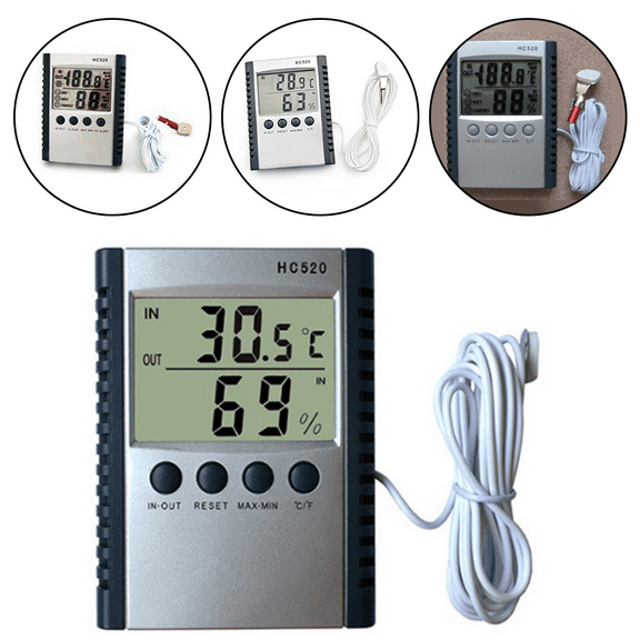 Digital Indoor Outdoor in/OUT Wall Mount Monitor Sensor LCD Temperature Thermometer Hygrometer Humidity Meter with Probe Cable