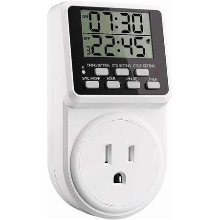 Digital Infinite Repeat Cycle Intermittent Timer Plug for Electrical Outlet, 24 Hour Programmable Indoor Timed Power Switch with Countdown Delay On and Off (120V, 15A), 1 pack