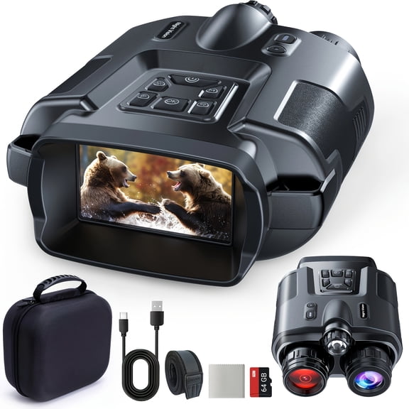 Digital Infrared Night Vision Binoculars 4K, 5X Optical & 8X Digital Zoom, 3" HD Display, 5000mAh Battery, 64GB Card, Tactical Fill Light for Hunting