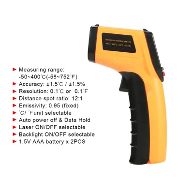 Digital Infrared Thermometer Laser Temperature Meter Non-contact Pyrometer Imager Hygrometer IR Termometro LCD Light Alarm New (50 to 400 GM320)