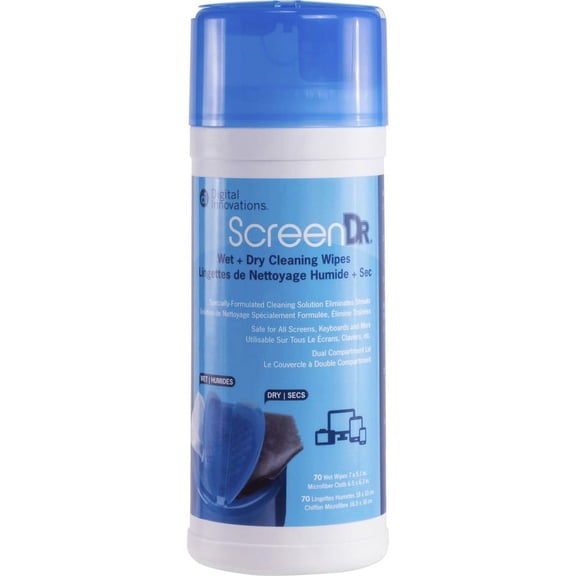 Digital Innovations ScreenDr Wet/Dry Streak-Free Wipes, 70-pack - For Electronic Equipment, Display Screen - Alcohol-free, Ammonia-free, Streak-free, | Bundle of 2 Each