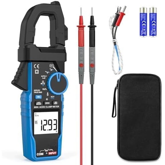 Digital Inrush Clamp Meter Multimeter,  T-RMS 6000 Counts 600A Current Amp  Meter with VFD,LOZ Mode; Measures NCV  Current  Temperature Resistance Capacitance Continuity