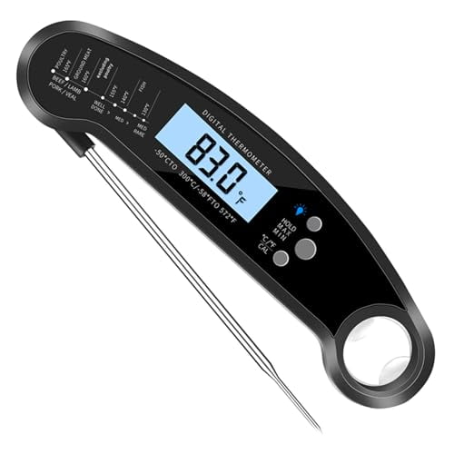 Digital Instant Read Food Thermometer with Backlight,LCD Display,Calibration Function,Built-in Bottle Opener for Grilling,BBQ,Turkey,Candy,Liquid Temperature Measurement,Black