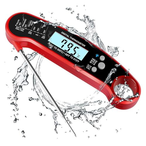 Digital Instant Read Food Thermometer with Backlight,LCD Display,Calibration Function,Built-in Bottle Opener for Grilling,BBQ,Turkey,Candy,Liquid Temperature Measurement,Red