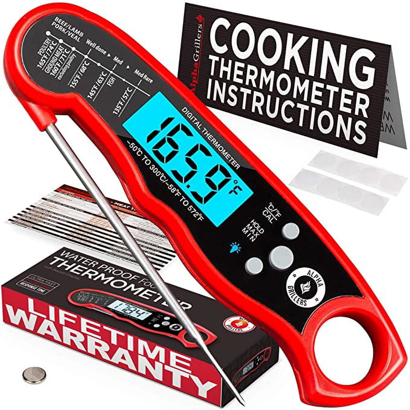 Instant Read Meat Thermometer Digital with Probe，Food Thermometer for  Cooking&Grilling,Waterproof Grill Thermometer with Backlight&Calibration  for