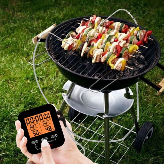 Digital Instant Read Meat Thermometer | Dual Probe | High/Low Temp Alarm | Backlit Display | ABS | Black/Red/Orange | 2.91x2.06x3.46 in | 2 Probes | For Grill, Oven, Frying