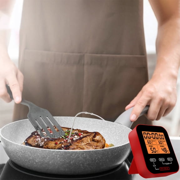 Digital Instant Read Meat Thermometer | Dual Probe | High/Low Temp Alarm | Backlit Display | ABS | Black/Red/Orange | 2.91x2.06x3.46 in | 2 Probes | For Grill, Oven, Frying