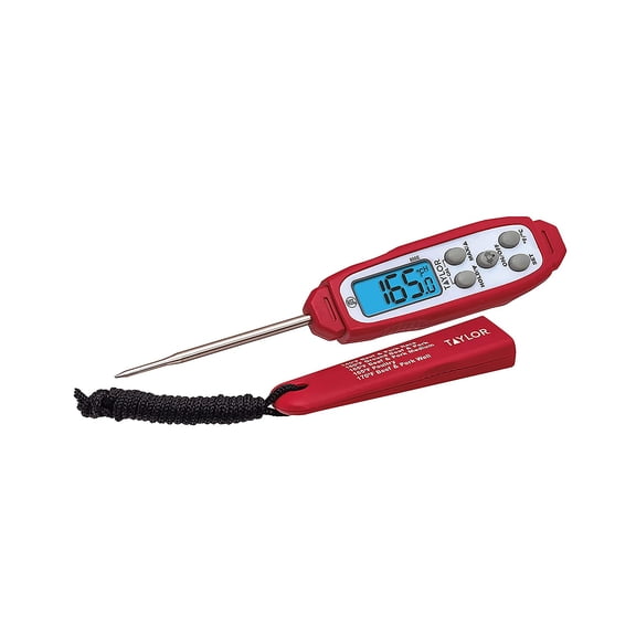 Digital Instant Read Meat Thermometer for GLP-1 High Protein Meal Prep Waterproof Kitchen Probe for Chicken, Steak, Lean Cuts, Grill, BBQ Fast Temperature Check, Blue Backlight Display, Red