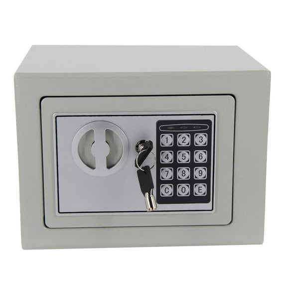 Digital Keypad Security Safe Box, Small Steel Safe with Combination Lock & Emergency Keys, Light Gray Portable Money Jewelry Safe, 6.69 x 9.06 x 6.69 Inch for Home Office Use