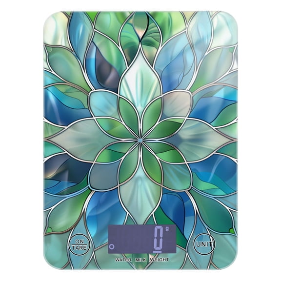 Digital Kitchen Food Scale Weight Grams Oz for Baking Cooking Coffee 11lb 0.05oz/1g Glass Abstract Floral Stained Glass