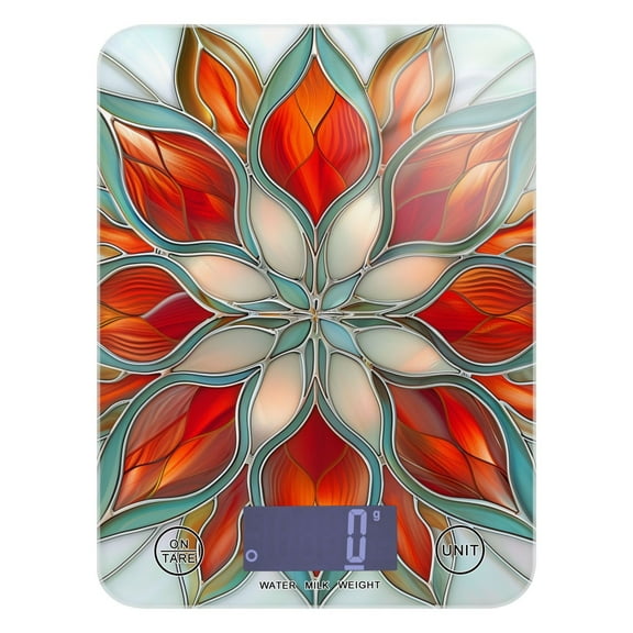 Digital Kitchen Food Scale Weight Grams Oz for Baking Cooking Coffee 11lb 0.05oz/1g Glass Abstract Red Floral Stained Glass