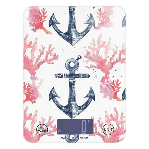 Digital Kitchen Food Scale Weight Grams Oz for Baking Cooking Coffee 11lb 0.05oz/1g Glass Anchor and Coral