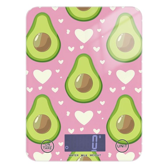 Digital Kitchen Food Scale Weight Grams Oz for Baking Cooking Coffee 11lb 0.05oz/1g Glass Avocado and Heart
