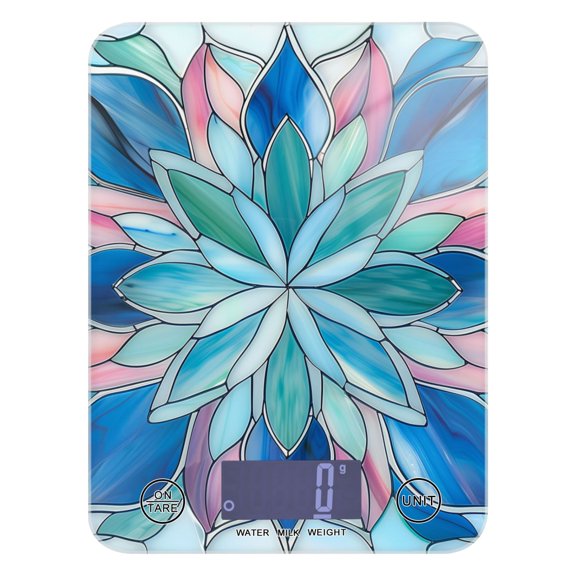 Digital Kitchen Food Scale Weight Grams Oz for Baking Cooking Coffee 11lb 0.05oz/1g Glass Blue Pink Floral Stained Glass