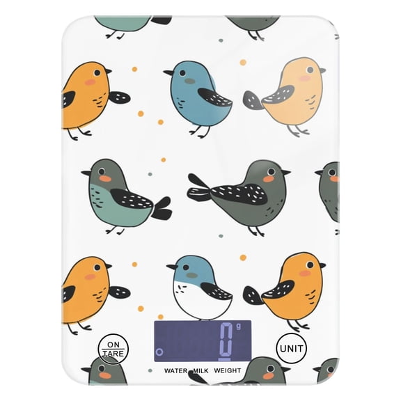 Digital Kitchen Food Scale Weight Grams Oz for Baking Cooking Coffee 11lb 0.05oz/1g Glass Cartoon Birds and Dots