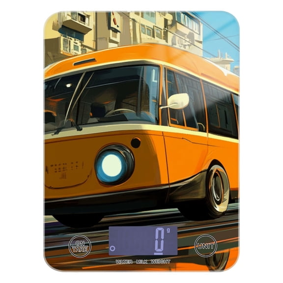 Digital Kitchen Food Scale Weight Grams Oz for Baking Cooking Coffee 11lb 0.05oz/1g Glass Cartoon Bus on Road