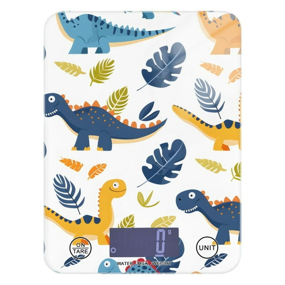 Digital Kitchen Food Scale Weight Grams Oz for Baking Cooking Coffee 11lb 0.05oz/1g Glass Cartoon Dinosaur and Leaf