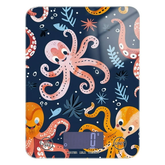 Digital Kitchen Food Scale Weight Grams Oz for Baking Cooking Coffee 11lb 0.05oz/1g Glass Cartoon Funny Octopus