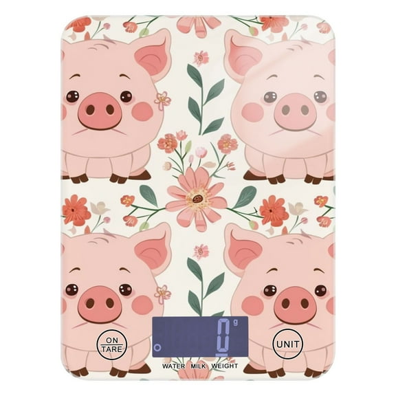 Digital Kitchen Food Scale Weight Grams Oz for Baking Cooking Coffee 11lb 0.05oz/1g Glass Cartoon Pig with Flower
